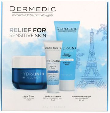 Dermedic HYDRAIN3 Hialuro krem na noc + krem pod oczy + kremowy żel do mycia   data ważności 07-03-2026
