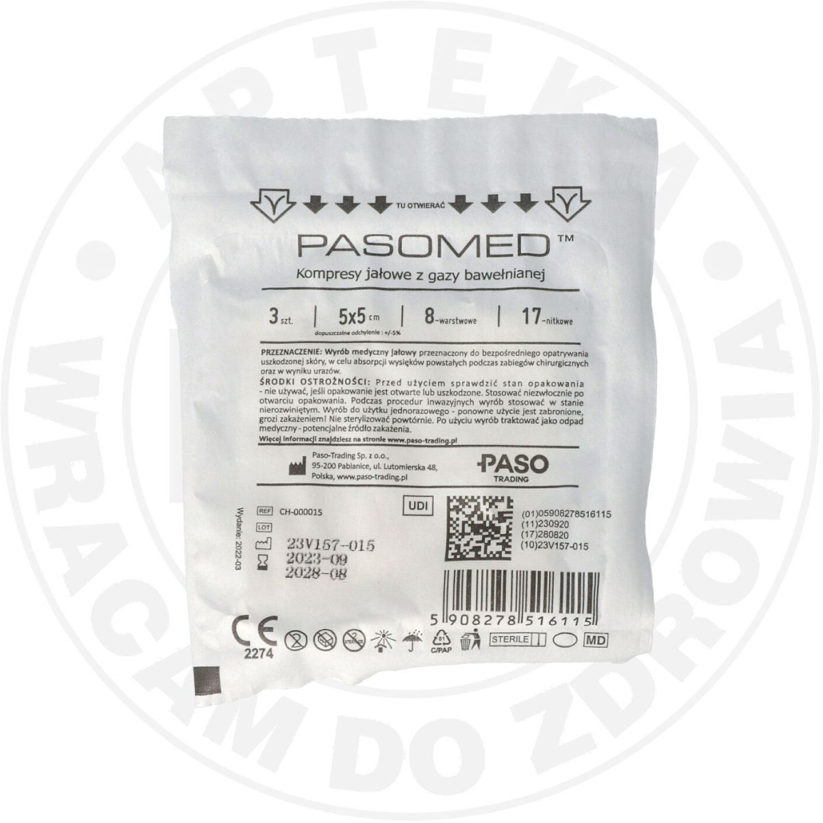 KOMPRESY JAŁOWE  PASOMED 5cm x 5cm 3 sztuki