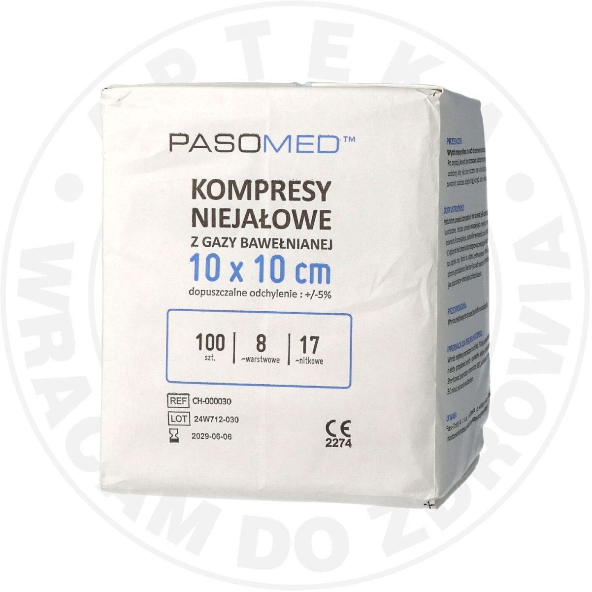 KOMPRESY NIEJAŁOWE PASOMED 10cm x 10cm 100 sztuk