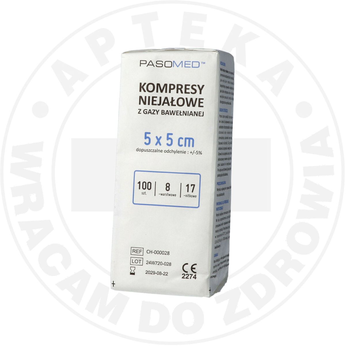 KOMPRESY NIEJAŁOWE PASOMED 5cm x 5cm 100 sztuk