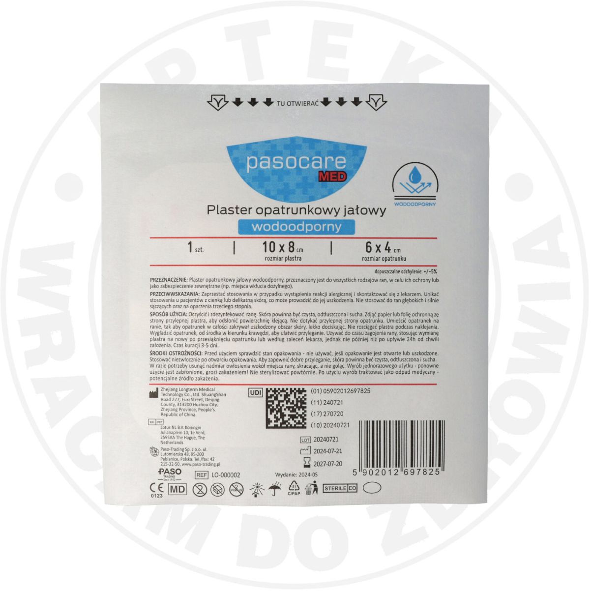 Pasocare Med plaster opatrunkowy jałowy 10 cm x 8 cm
