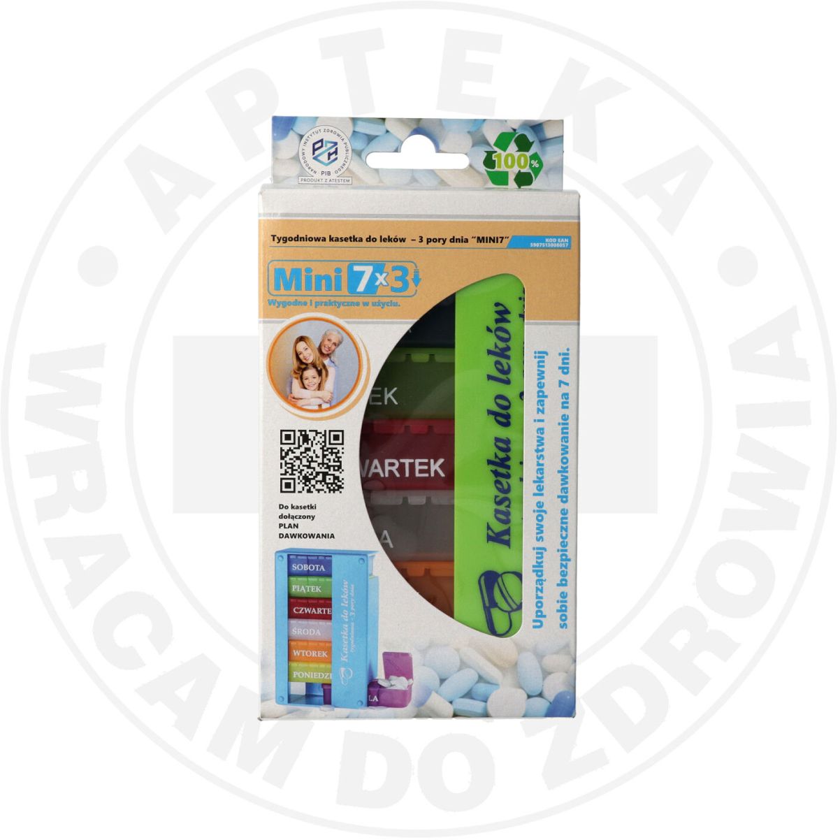Tygodniowa kasetka do leków – 3 pory dnia  MINI7 7x3